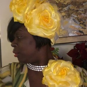 Yellow flower headband and flower pin set.
